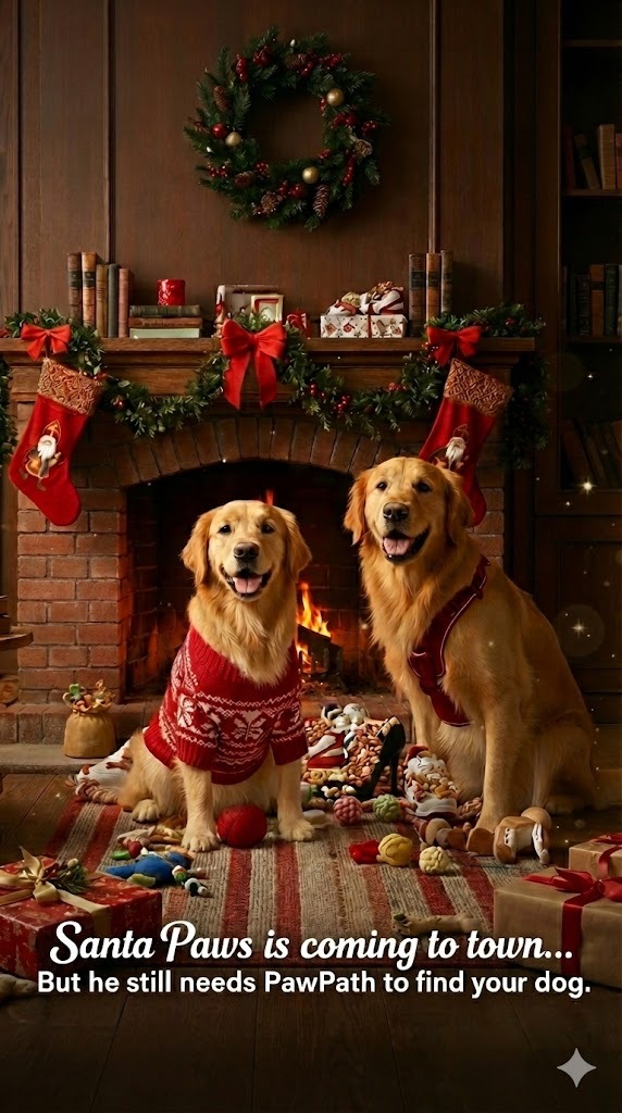 Happy dogs by the fireplace